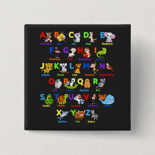 アルファベット動物学ABCの四角ボタン 缶バッジ (正面)