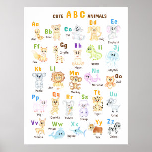 アルファベット動物ABCかわいい動物 ポスター
