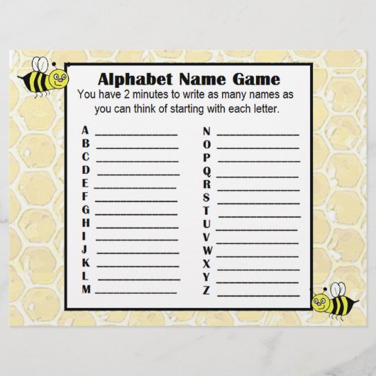 アルファベット名ゲームと赤ちゃんシャワービンゴゲーム チラシ (正面)