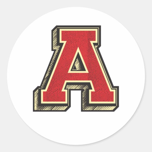 アルファベット文字✪ A ✪ヴィンテージスタイル ラウンドシール (正面)