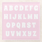 アルファベット文字Abcパターンピンクの白い子供 ガラスコースター (正面)