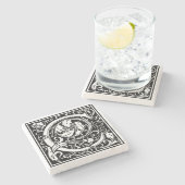 アルファベット文字Cヴィンテージ石コースター ストーンコースター (横)