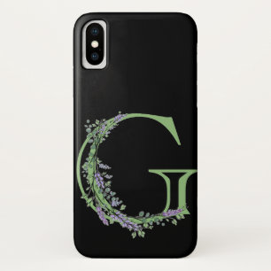 アルファベット文字G水色ラベンダーユーカリ iPhone X ケース