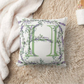 アルファベット文字H、水色ラベンダーボタニカル クッション (ブランケット)