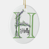 アルファベット文字H、水色ラベンダーボタニカル セラミックオーナメント (右)