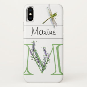 アルファベット文字Mラベンダーユーカリプタスドラゴンフライ iPhone X ケース