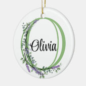 アルファベット文字O、水色ラベンダー植物学 セラミックオーナメント (左)