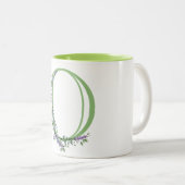 アルファベット文字O、水色ラベンダー植物学 ツートーンマグカップ (正面右)