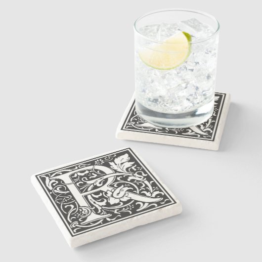 アルファベット文字Rヴィンテージ石コースター ストーンコースター (横)