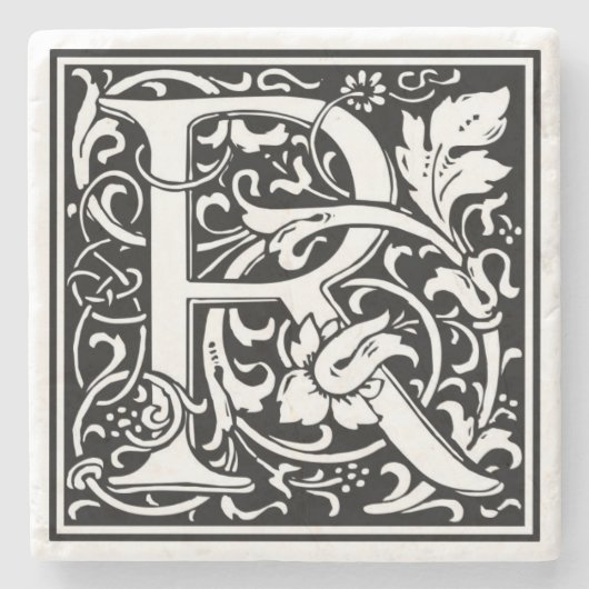 アルファベット文字Rヴィンテージ石コースター ストーンコースター (正面)