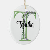 アルファベット文字T、水色ラベンダー植物学 セラミックオーナメント (右)