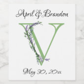 アルファベット文字V水色ラベンダーユーカリ ワインラベル (シングルラベル)