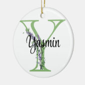 アルファベット文字Y、水色ラベンダー植物学 セラミックオーナメント (左)