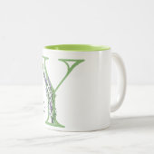 アルファベット文字Y、水色ラベンダー植物学 ツートーンマグカップ (正面右)