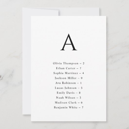 アルファベット結婚の座席表カード 招待状 (正面)
