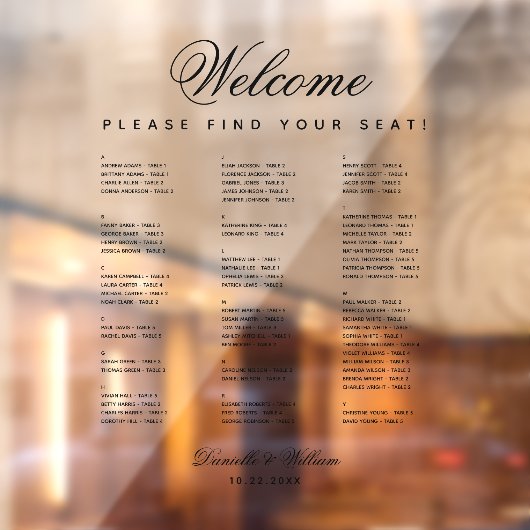 アルファベット結婚の透明な座席表 ウィンドウサイン (シート2)