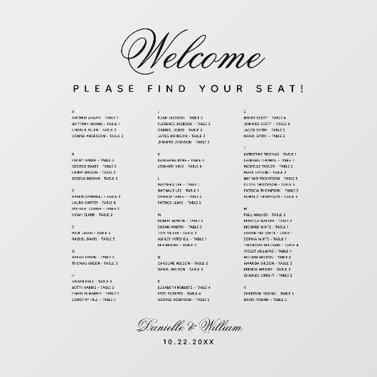 アルファベット結婚の透明な座席表 ウィンドウサイン (シート)