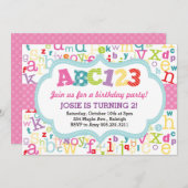 アルファベット誕生日パーティーの招待(ピンク) 招待状 (正面/裏面)