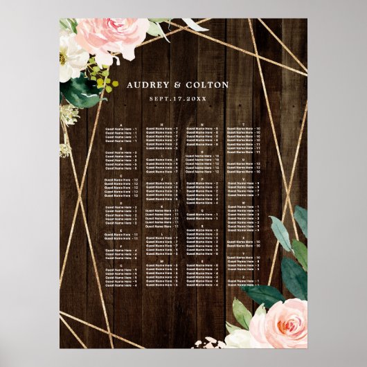 アルファベット順のジオメトリックフローラシーティングチャート ポスター (正面)