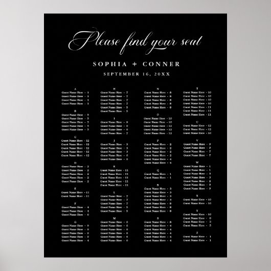 アルファベット順ブラック結婚の座席表 ポスター (正面)