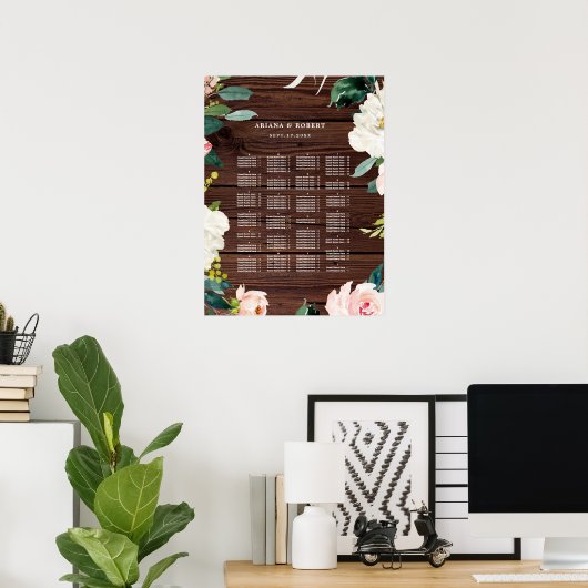 アルファベット順素朴木製座席表 ポスター (ホームオフィス)