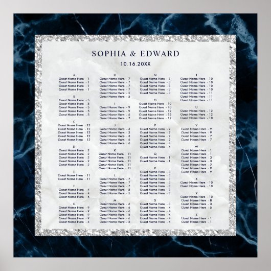 アルファベット順結婚大理石の座席表 ポスター (正面)