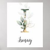 アルファベット1文字のモノグラムグリーンインテリア 赤ちゃん部屋 ネームウォールプリント ポスター (正面)