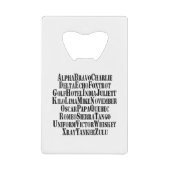 アルファベット/コードワード クレジットカード栓抜き (正面)