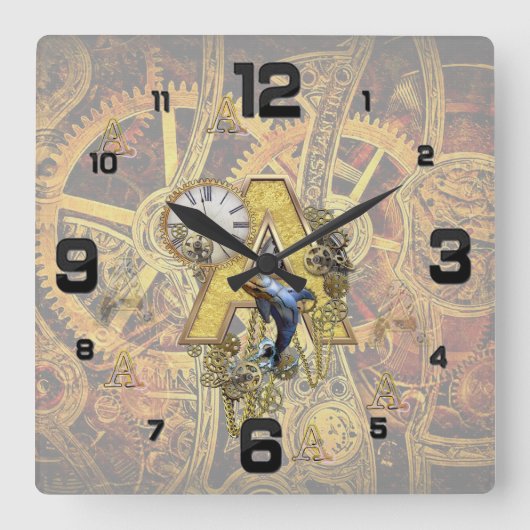 アルファベット，モノグラムA スクエア壁時計 (正面)