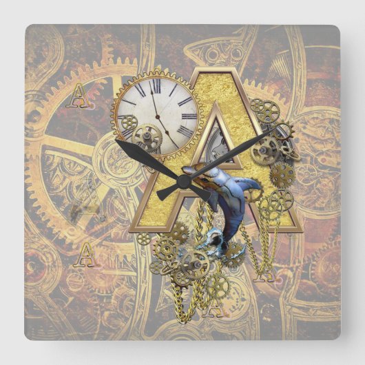 アルファベット、モノグラムA スクエア壁時計 (正面)