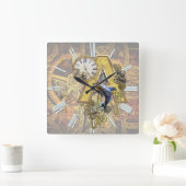 アルファベット、モノグラムA スクエア壁時計 (ホーム)