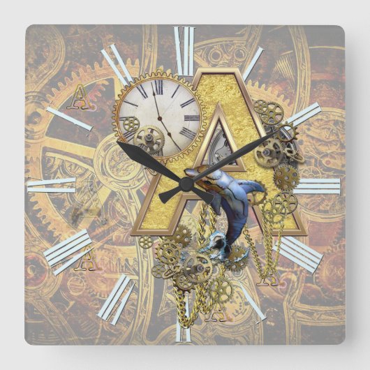 アルファベット、モノグラムA スクエア壁時計 (正面)