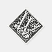 アルファベット W 中世のモノグラム アール・ヌーヴォー スタンダードカクテルナプキン (角)