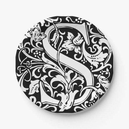アルファベット S の中世モノグラム アート・ヌーヴォー ペーパープレート (正面)
