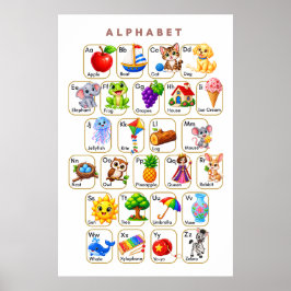 アルファベットAからZまでの動物と物体 子供用 ポスター