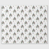 アルファベットAの花と水彩蝶のモノグラム ラッピングペーパー (フラット)