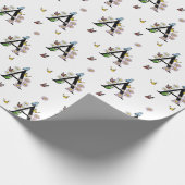 アルファベットAの花と蝶のモノグラム ラッピングペーパー (角)