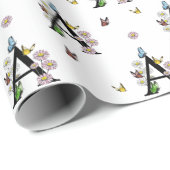 アルファベットAの花と蝶のモノグラム ラッピングペーパー (ロールコーナー)