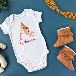 アルファベットA フラワー ローズゴールド モノグラム ベビーボディスーツ