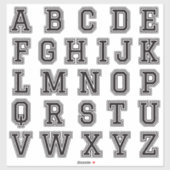 アルファベットA-Zブラックカレッジスポーツフォント シール (シート)