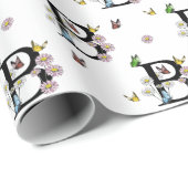 アルファベットBの花と蝶のモノグラム 水彩画 ラッピングペーパー (ロールコーナー)