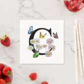 アルファベットCの花と蝶のモノグラムイニシャル スタンダードカクテルナプキン (インサイチュ)