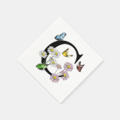 アルファベットCの花と蝶のモノグラムイニシャル スタンダードカクテルナプキン (角)