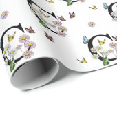 アルファベットCの花と蝶のモノグラム ラッピングペーパー (ロールコーナー)