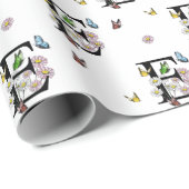 アルファベットEの花と蝶のモノグラム 水彩画 ラッピングペーパー (ロールコーナー)