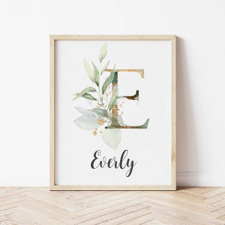 アルファベットEモノグラムグリーンインテリア 赤ちゃん部屋 ネームウォールプリント ポスター