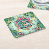 アルファベットE曼荼羅 スクエアペーパーコースター (アングル)