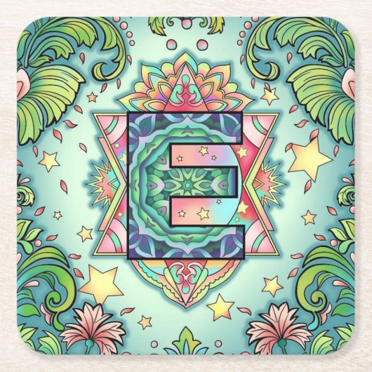 アルファベットE曼荼羅 スクエアペーパーコースター (正面)