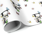 アルファベットFの花と蝶のモノグラム ラッピングペーパー (ロールコーナー)