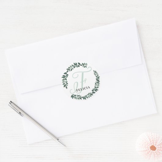 アルファベットF モノグラム オーダーメイド 名前 ミニマル ボタニカル ラウンドシール (封筒)